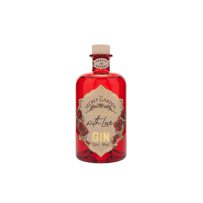 Secret Garden Distillery's With Love gin made with roses from our garden in our signature 50cl apothecary bottle.