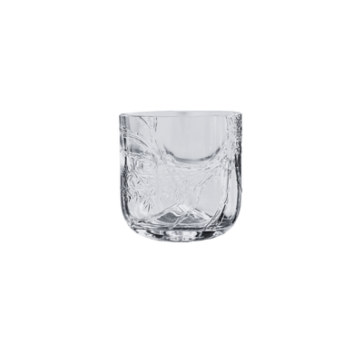 300ml Secret Garden Upcycled Glass made from recycled gin bottle, handcrafted tumbler with embossed juniper wreath, white background